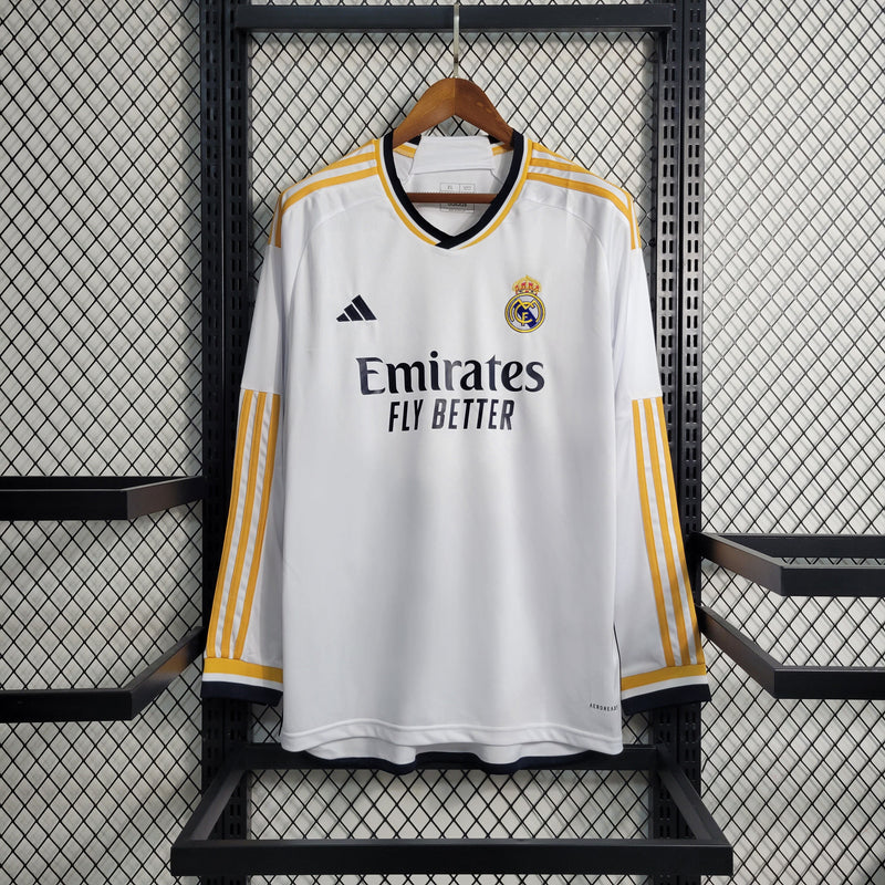 Camisa Real Madrid Home Manga comprida 23/24 - Adidas Torcedor Masculina - Torcedor